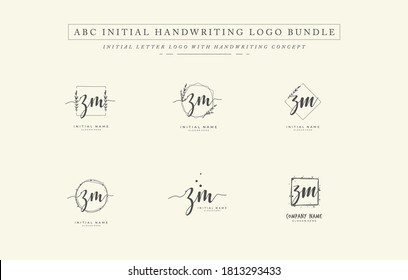 Initial letter ZM bundle for identity and logo. Vector logo template with handwriting and signature style.