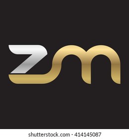 initial letter zm linked round lowercase logo gold silver black background