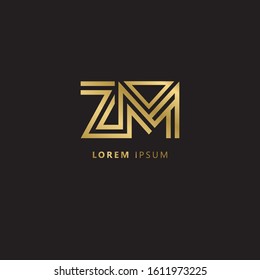 Initial Letter ZM linked uppercase overlap modern gold logo vector design template. Suitable for business, consulting group company. Vector Illustration.