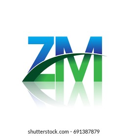 initial letter ZM logotype company name colored blue and green swoosh design. vector logo for business and company identity.
