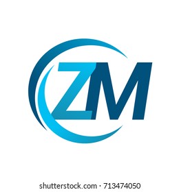 initial letter ZM logotype company name blue circle and swoosh design. vector logo for business and company identity.