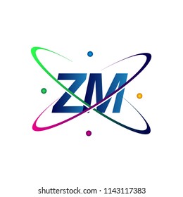 initial letter ZM logotype science icon colored blue, red, green and yellow swoosh design. vector logo for business and company identity.
