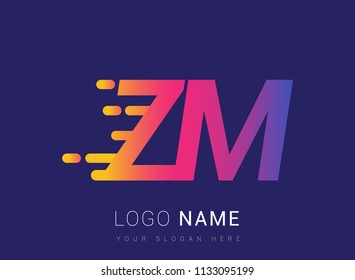 Initial Letter ZM speed Logo Design template, logotype company name colored yellow, magenta and blue.for business and company identity.
