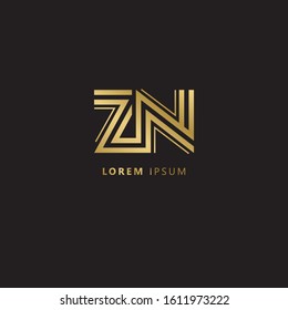 Initial Letter ZN linked uppercase overlap modern gold logo vector design template. Suitable for business, consulting group company. Vector Illustration.