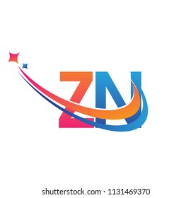 initial letter ZN logotype company name colored orange, red and blue swoosh star design. vector logo for business and company identity.
