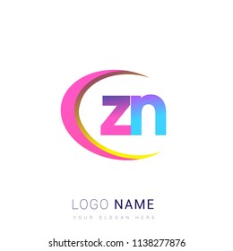 initial letter ZN logotype company name, coloreful and swoosh design. vector logo for business and company identity.