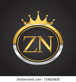 initial letter ZN logotype company name with oval shape and crown, gold and silver color. vector logo for business and company identity.