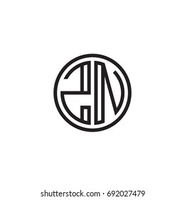 Initial letter ZN, minimalist line art monogram circle logo, black color