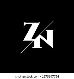 Initial Letter ZN Monogram Sliced. Logo template isolated on black background