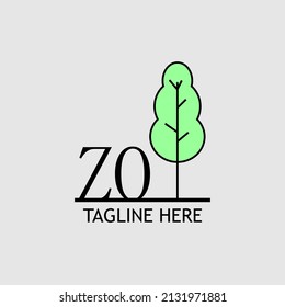 Initial letter ZO with green tree logo. Minimal, simple and unique.