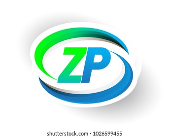 initial letter ZP logotype company name coloured blue and green swoosh design, modern logo concept. vector logo for business and company identity.