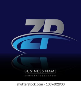 initial letter ZP logotype company name colored blue and grey swoosh design. vector logo for business and company identity.