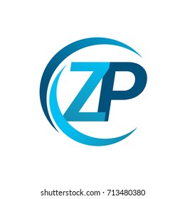 initial letter ZP logotype company name blue circle and swoosh design. vector logo for business and company identity.