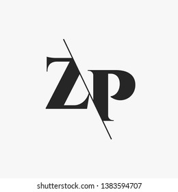 Initial Letter ZP Monogram Sliced. Modern logo template isolated on gray background