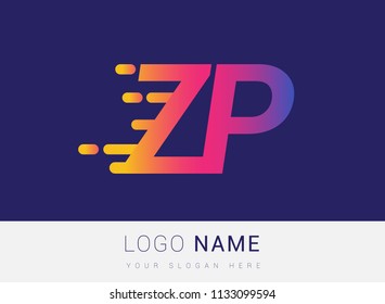 Initial Letter ZP speed Logo Design template, logotype company name colored yellow, magenta and blue.for business and company identity.

