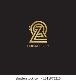 Initial Letter ZQ linked uppercase overlap modern gold logo vector design template. Suitable for business, consulting group company. Vector Illustration.