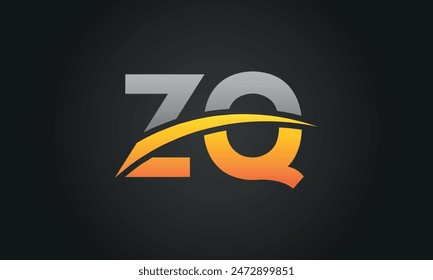 Initial Letter ZQ Logo Design With Swoosh. Creative And Modern ZQ Logo Design on Black Background.