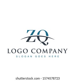 Initial letter ZQ, overlapping movement swoosh horizon logo company design inspiration in blue and gray color vector	