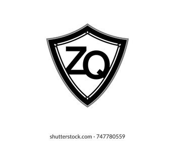 Initial letter ZQ shield logo black monogram vector illustration