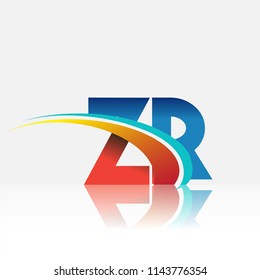 initial letter ZR logotype company name colored red and blue and swoosh design. vector logo for business and company identity.
