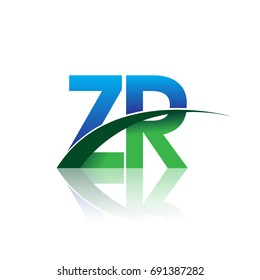 initial letter ZR logotype company name colored blue and green swoosh design. vector logo for business and company identity.
