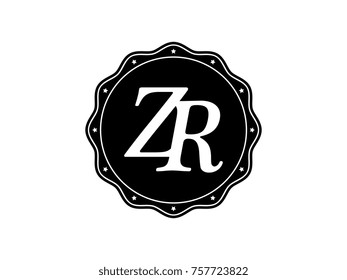 Initial letter ZR monogram logo black seal stamp lace