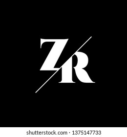 Initial Letter ZR Monogram Sliced. Logo template isolated on black background