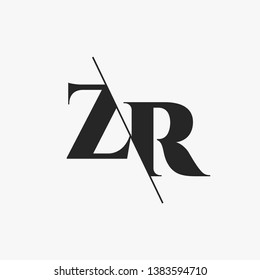 Initial Letter ZR Monogram Sliced. Modern logo template isolated on gray background