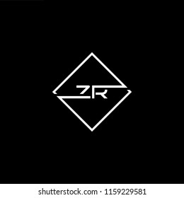 Initial letter ZR RZ minimalist art monogram shape logo, white color on black background.