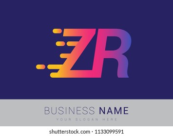 Initial Letter ZR speed Logo Design template, logotype company name colored yellow, magenta and blue.for business and company identity.
