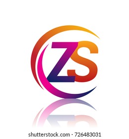 initial letter ZS logotype company name orange and magenta color on circle and swoosh design. vector logo for business and company identity.
