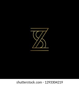 Initial letter ZS SZ minimal monogram art logo, gold color on black background.