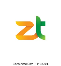 initial letter zt linked round lowercase logo orange green