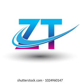 initial letter ZT logotype company name colored blue and magenta swoosh design. vector logo for business and company identity.
