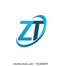 initial letter ZT logotype company name colored blue swoosh design concept. vector logo for business and company identity.