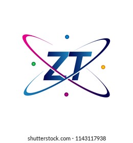initial letter ZT logotype science icon colored blue, red, green and yellow swoosh design. vector logo for business and company identity.
