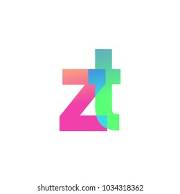 Initial Letter ZT Lowercase Logo green, pink and Blue, Modern and Simple Logo Design.
