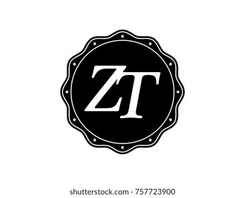 Initial letter ZT monogram logo black seal stamp lace