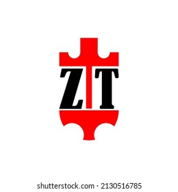 Initial letter ZT red crown shield simple logo. Minimal and unique.