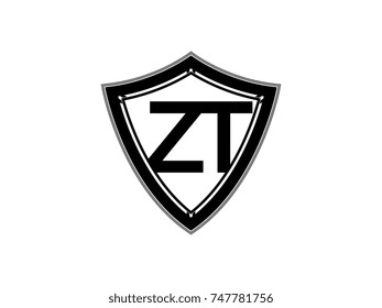 Initial letter ZT shield logo black monogram vector illustration