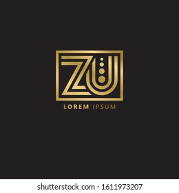 Initial Letter ZU linked uppercase overlap modern gold logo vector design template. Suitable for business, consulting group company. Vector Illustration.