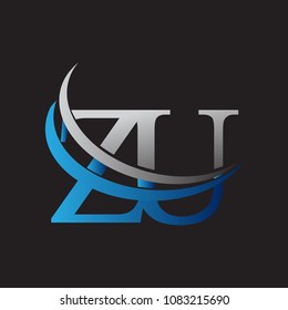 initial letter ZU logotype company name colored blue and grey swoosh design. vector logo for business and company identity.
