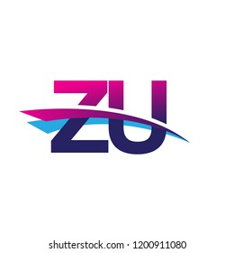 initial letter ZU logotype company name colored blue and magenta swoosh design. vector logo for business and company