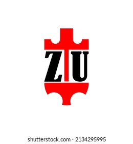 Initial letter ZU red crown shield simple logo. Minimal and unique.