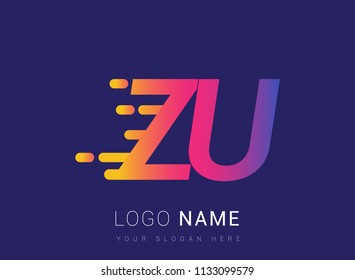 Initial Letter ZU speed Logo Design template, logotype company name colored yellow, magenta and blue.for business and company identity.
