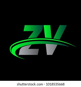 initial letter ZV logotype company name colored green and black swoosh design. vector logo for business and company identity.
