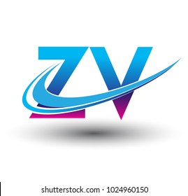 initial letter ZV logotype company name colored blue and magenta swoosh design. vector logo for business and company identity.
