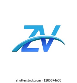 initial letter ZV logotype company name colored blue and swoosh design. vector logo for business and company identity.