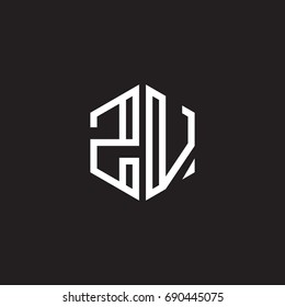 Initial letter ZV, minimalist line art monogram hexagon shape logo, white color on black background