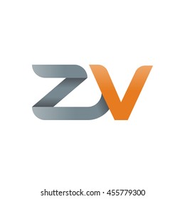 initial letter zv modern linked circle round lowercase logo orange gray